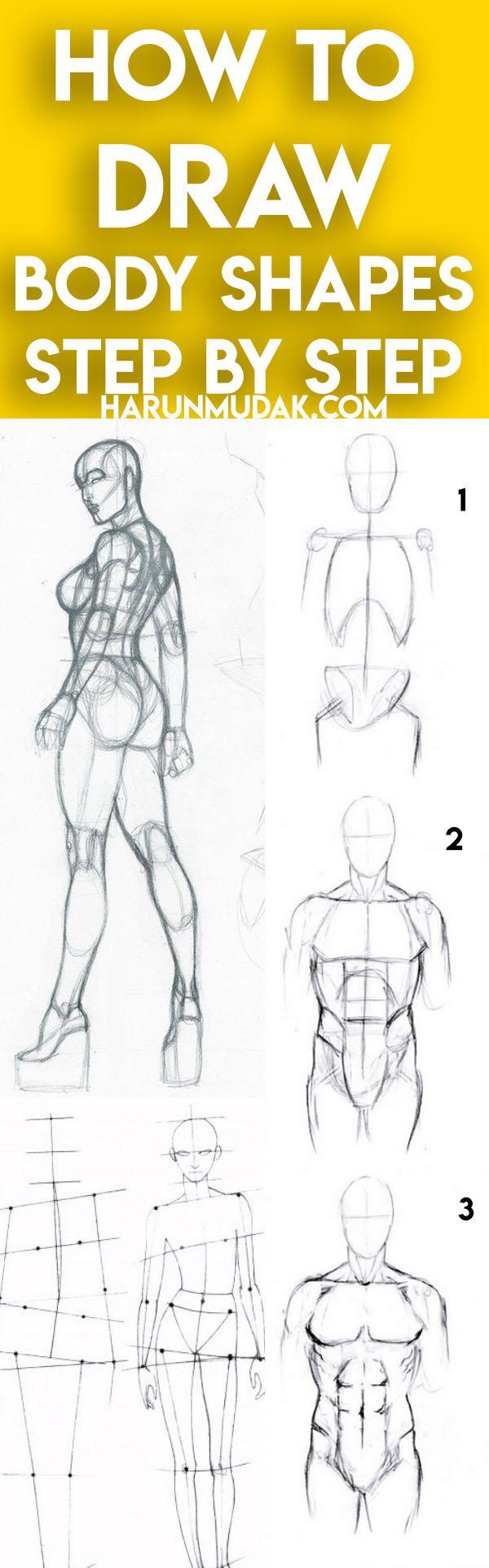 how to draw human body parts step by step