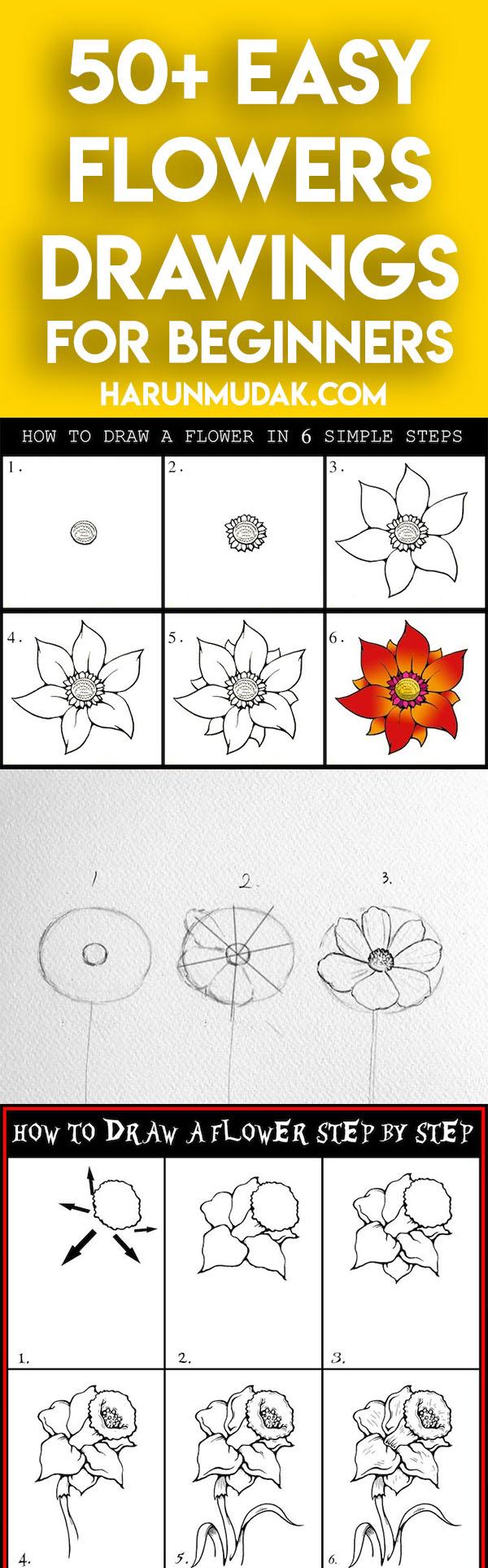 35+ Flower Drawings for Beginners Step by Step HARUNMUDAK