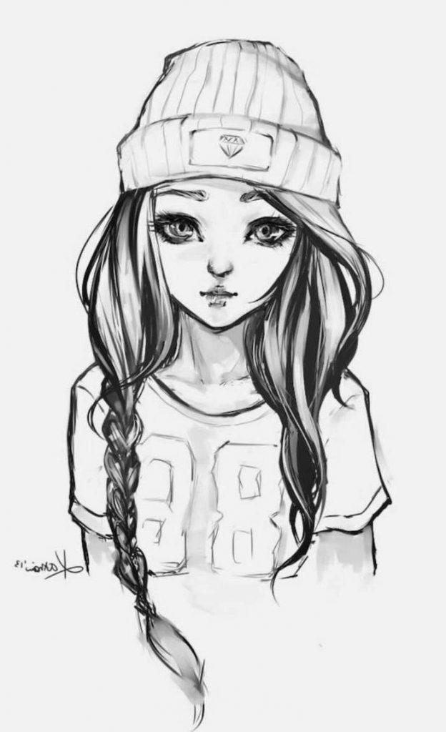 sketch cute girl drawing