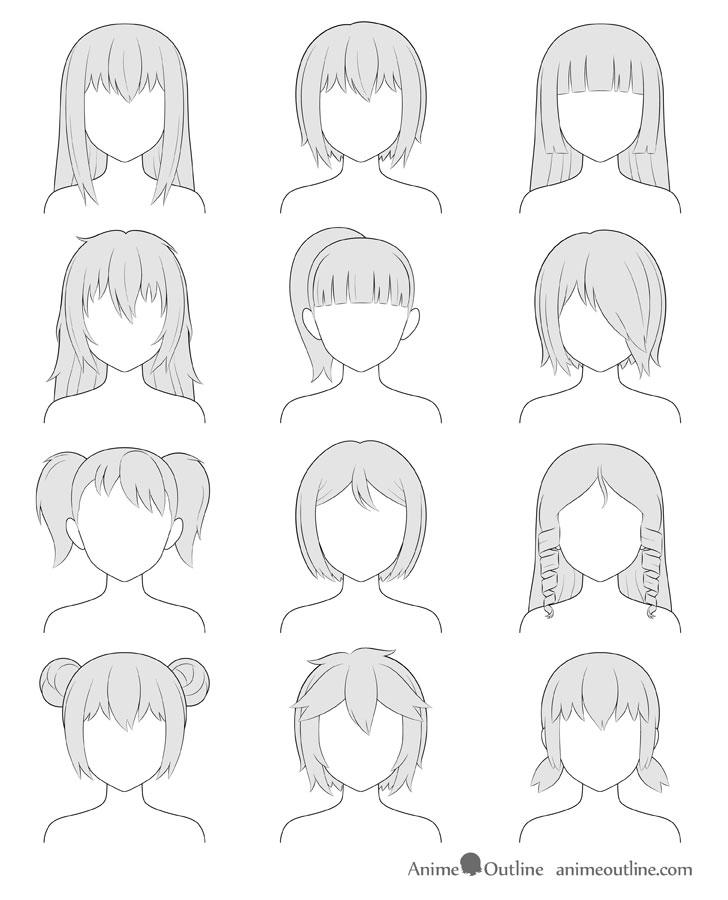 anime hair drawing step by step