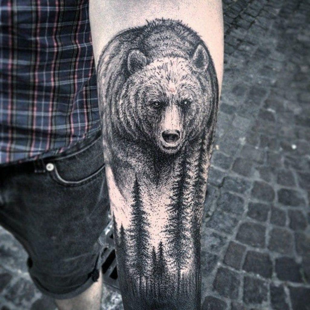 Bear Head Tattoo On Right Hand