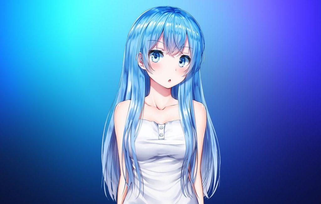 anime girls light short blue hair