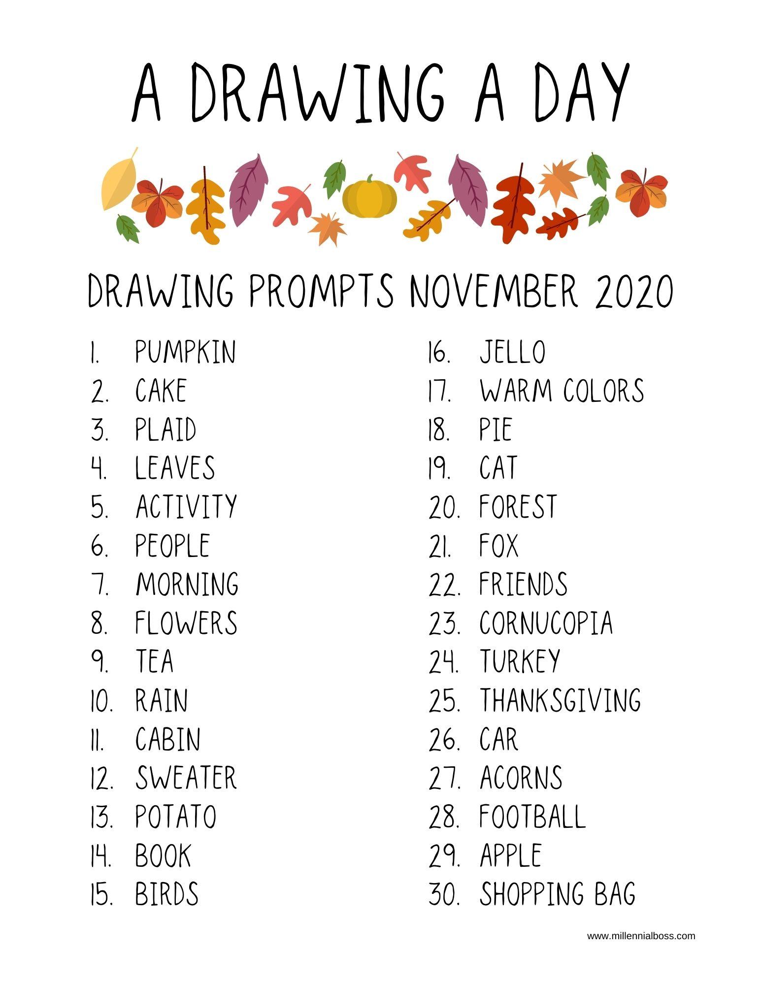 October 2024 Drawing Prompts - Jean Robbie