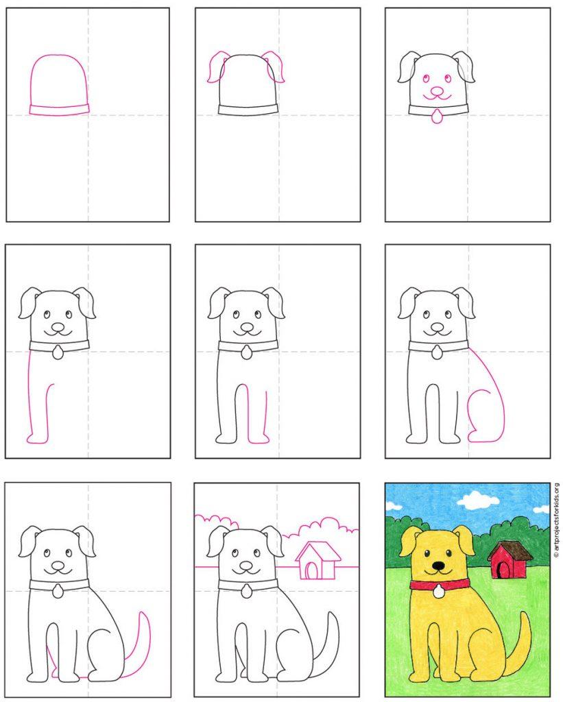 how to draw a dog step by step for kids easy