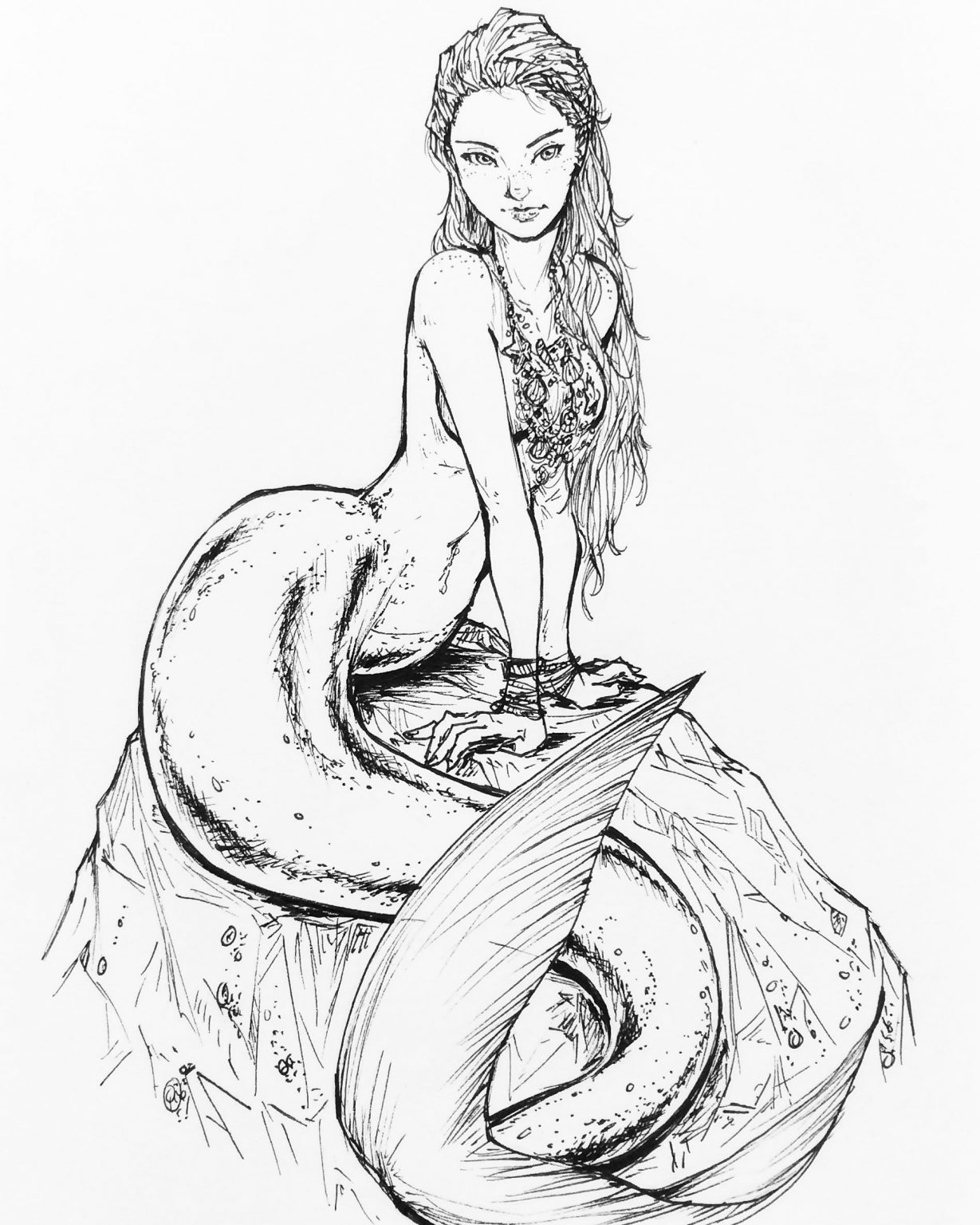 Cute Mermaid Coloring Page Outline Sketch Drawing Vector Mermaid ...