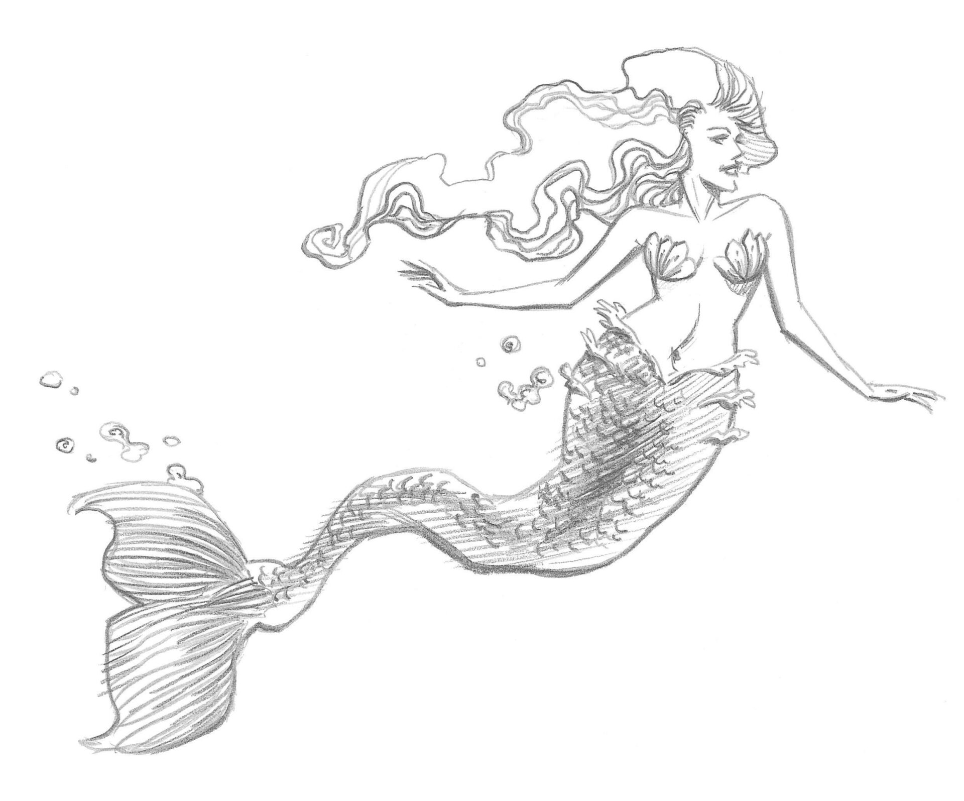 A simple mermaid drawing 3 by HellieZeKitten on DeviantArt