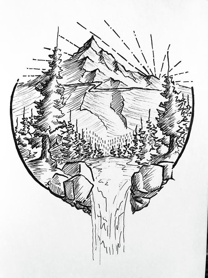 Simple Mountain Line Drawing