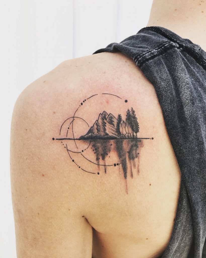 Tattoo uploaded by Claire  By ThomasEckeard mountains forest trees  landscape river  Tattoodo