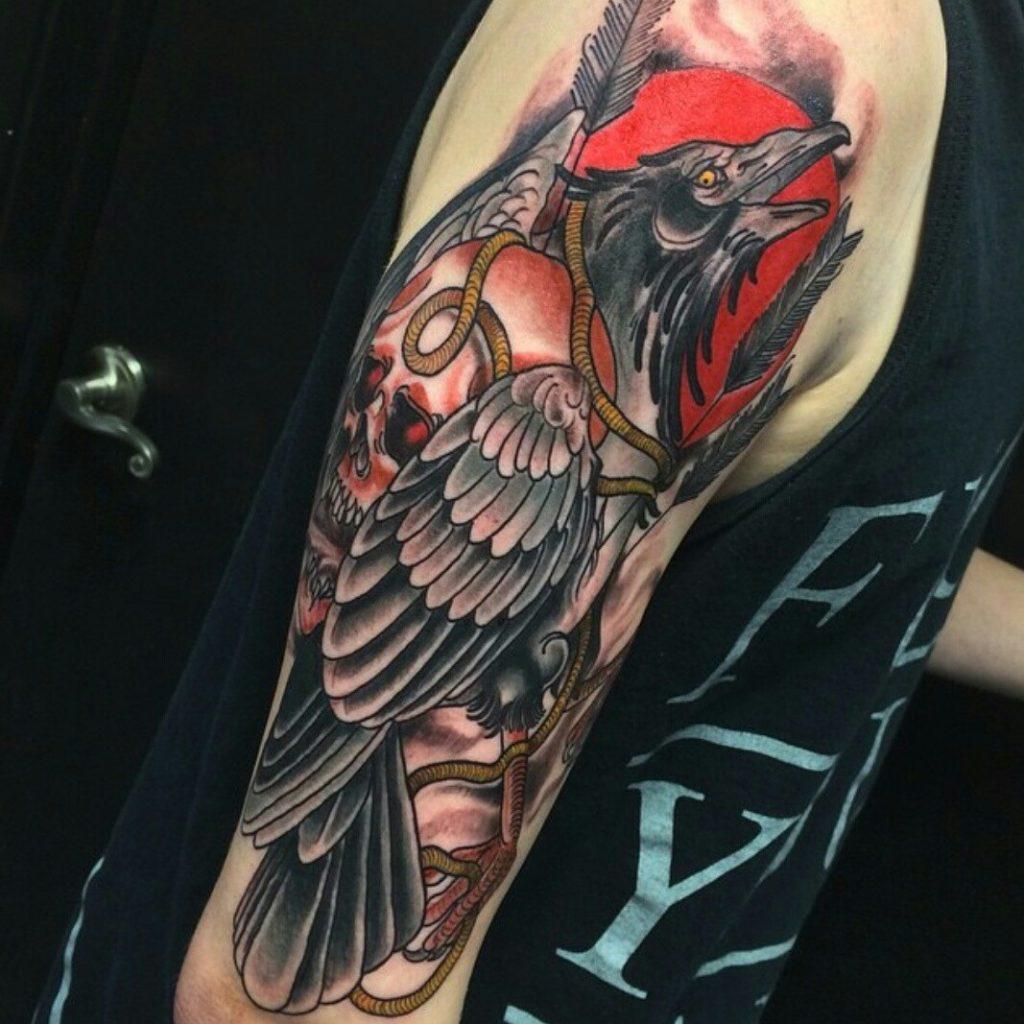 The Fox  Raven Tattoo Studio  Neo traditional raven for Rosie Lines  healed colour fresh Thanks for looking Lou  Facebook