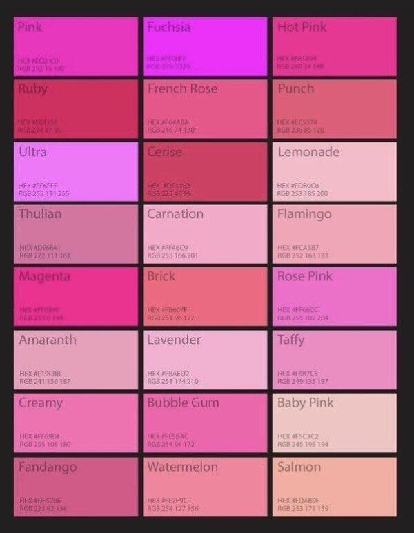 Shades Of Pink Color Palette With Hex Code | HARUNMUDAK