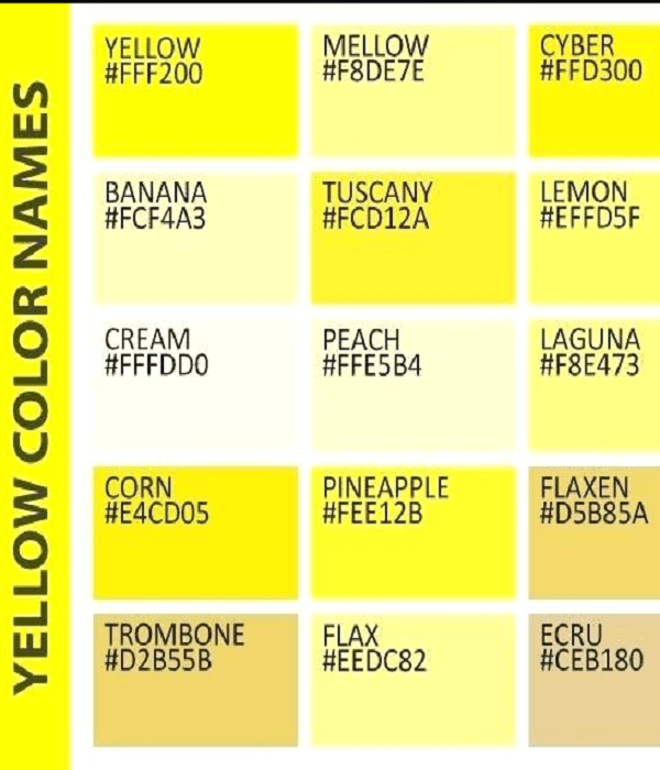 shades of yellow names