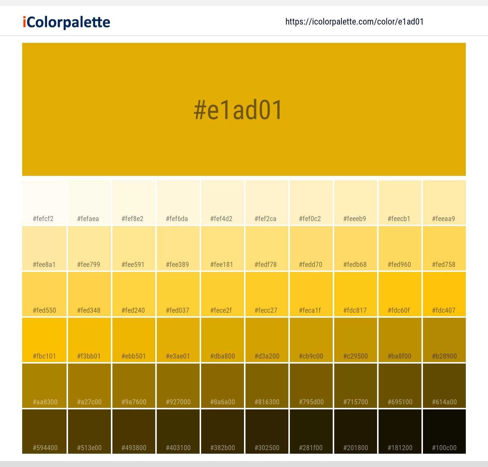 Different Shades Of Yellow Color Chart